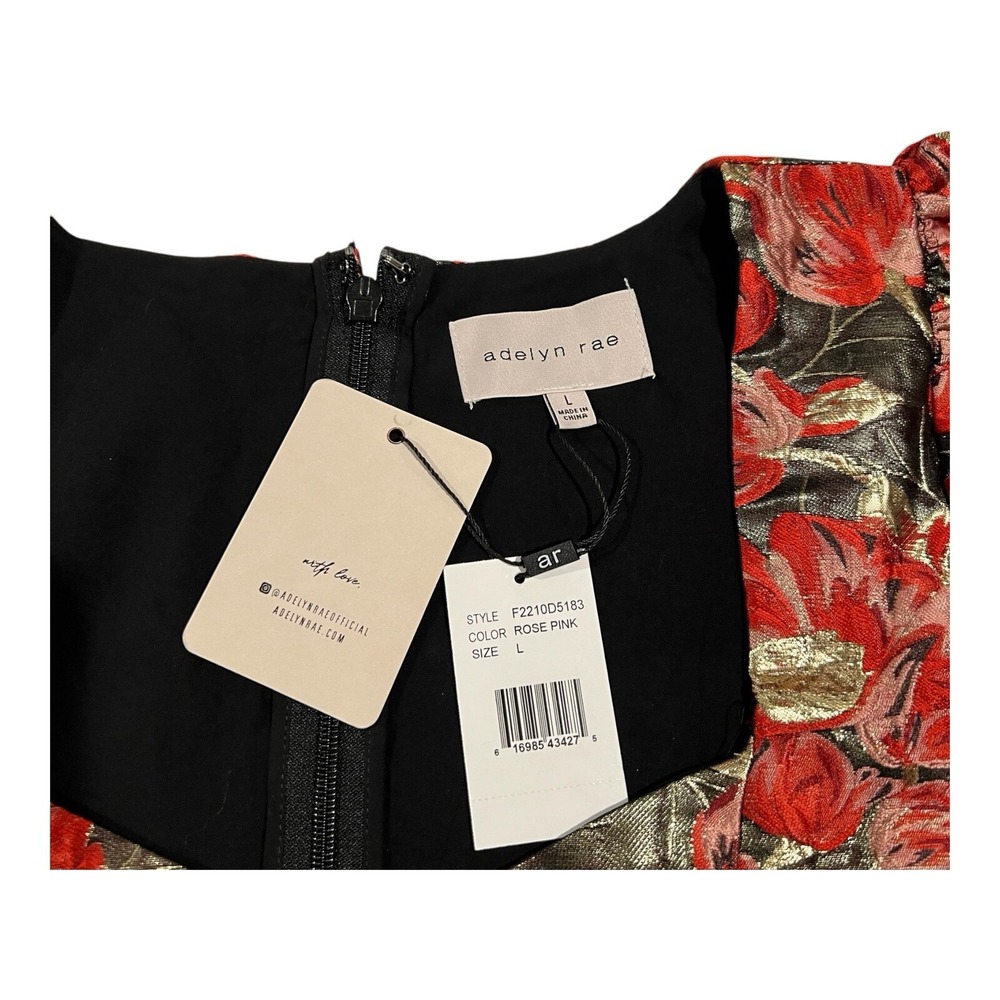 NWT Adelyn Rae Claris Mini Dress L Pink Black Floral Puff Sleeve Formal Party - Picture 1 of 16